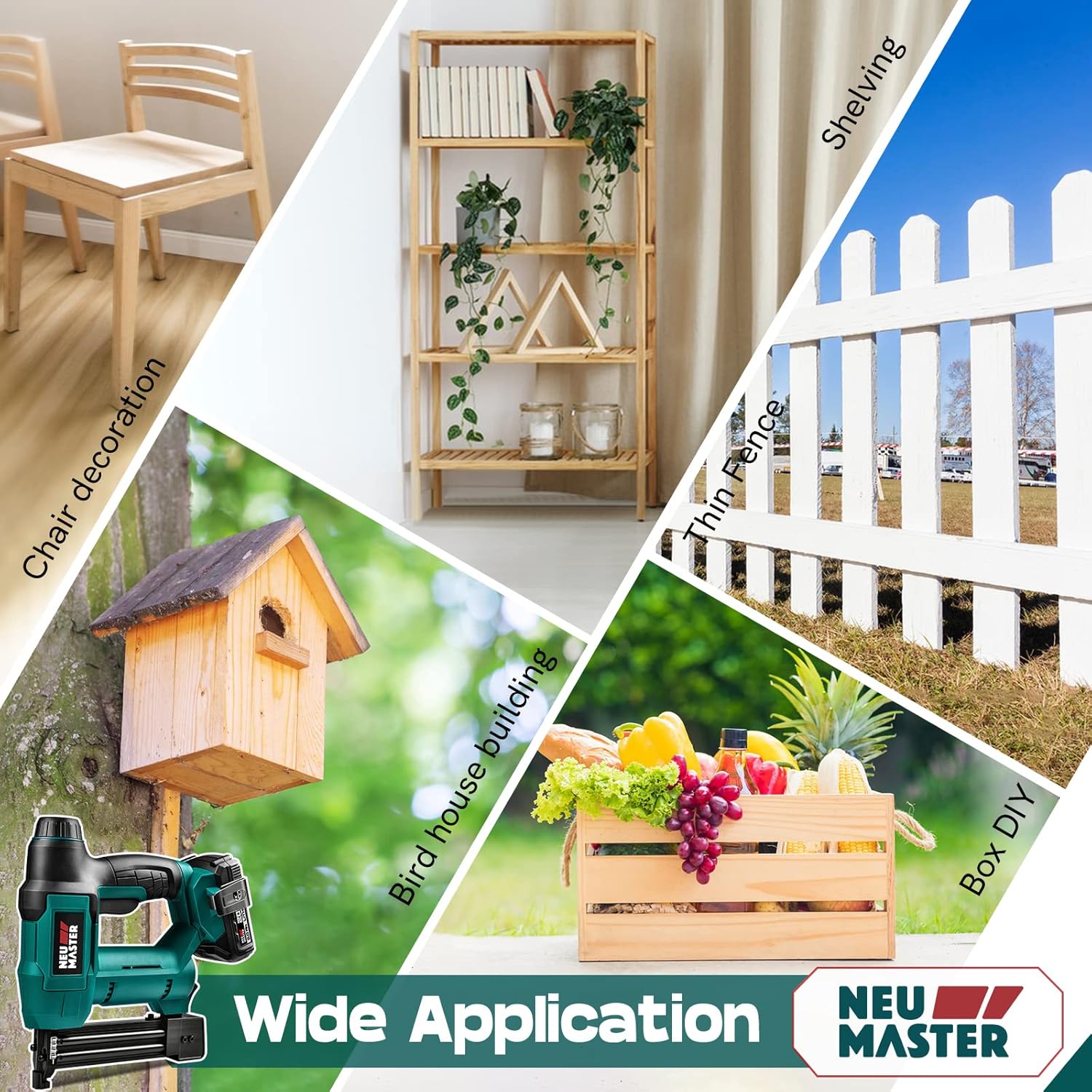 NEU MASTER Cordless Nail Gun Battery Powered, Battery Brad Nailer/Staple Gun NTC0023 20V Max. Battery and Charger Included for Upholstery, Woodworking and Carpentry