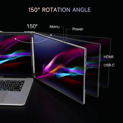 Oiiwak 16inch Triple Portable Monitor for Laptop, Aluminum Alloy 1200P Tri-Screen Monitor Extender with HDMI & USB-C Ports,Compatible with Mac & Windows 15-17.3" Laptop-OK16