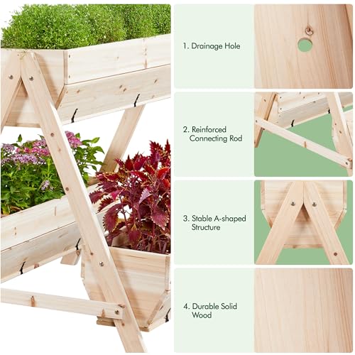 Yaheetech 44 x 36.5 x 35.5 Wooden Raised Garden Bed with Legs 3 Tiers Elevated Garden Bed Raised Planter Box Outdoor for Flowers Planter Gardening Bunk Bed for Vegetables, Herbs, 2pcs