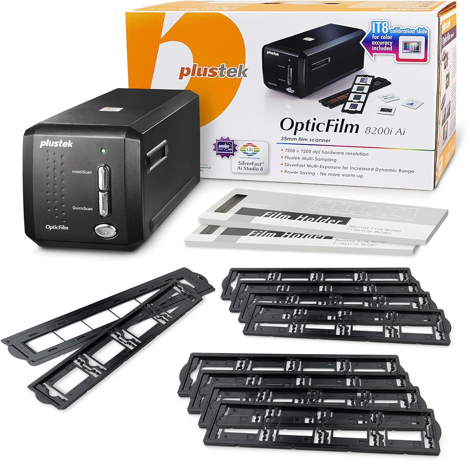Plustek OpticFilm 8200i Ai Film & Slide Scanner Converter + 35mm Mounted Slide Holders kit x 4