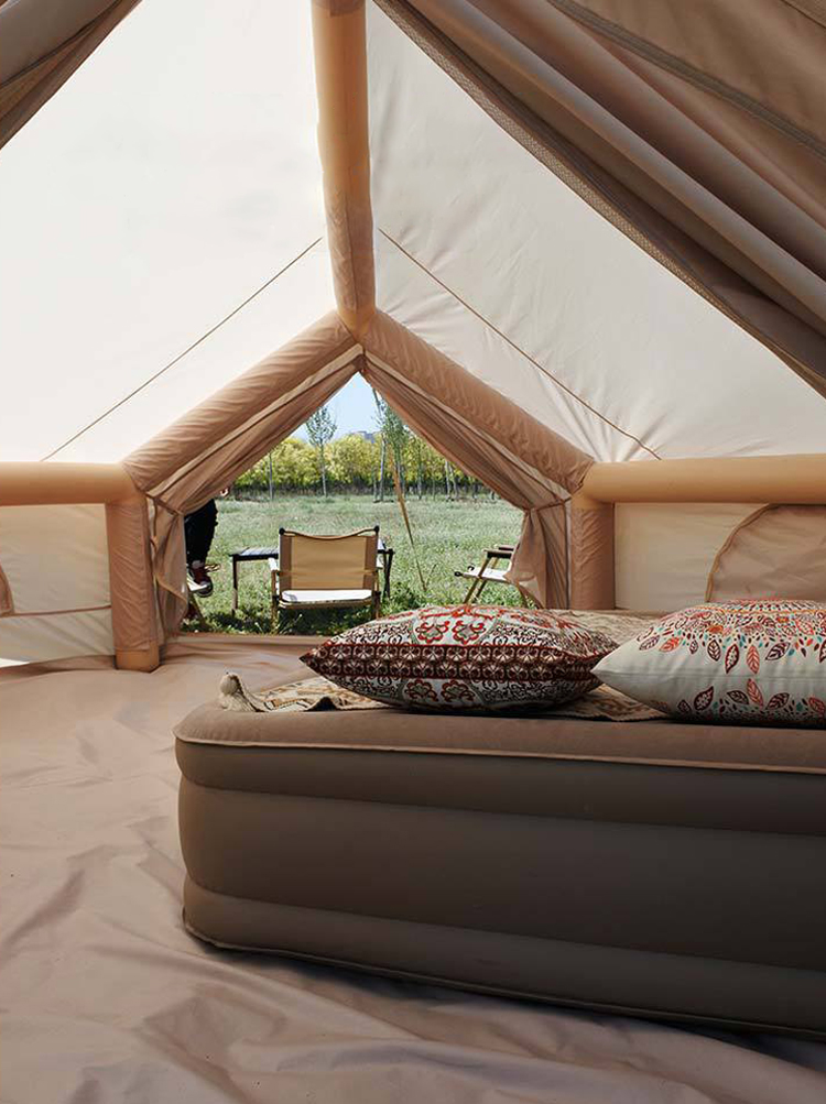 Inflatable Camping Bell Tent with Electric Pump, Glamping Tent, Waterproof Windproof Oxford Tent, Outdoor Blow Up Tent, Easy Setup, Four Season Luxury Cabin Tent with Mesh Windows & Doors
