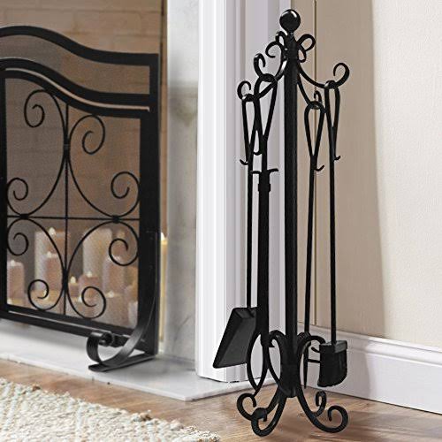 Amagabeli 5 Pieces Scroll Fireplace Tools Cast Iron Indoor Firewood Tools with L