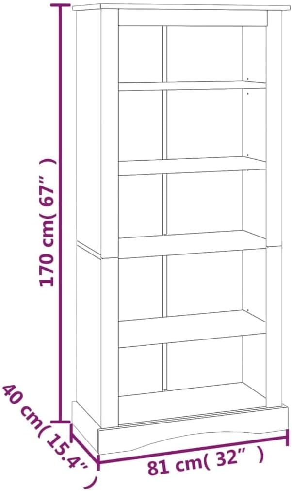 5-Tier Bookcase Office Furniture Bookshelf for Bedroom Bookshelve Office Bookcase Mexican Pine Corona 31.9"x15.7"x66.9"