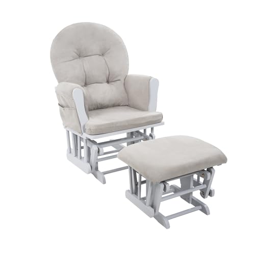 Brisbane Nursery Glider & Ottoman Sets, Glider Recliner Nursery Rocking Chair Nursery Glider Rocker with Ottoman, Reclining Gliders & Chairs for Breastfeeding, Maternity, Napping, Pecan/Dark Gray