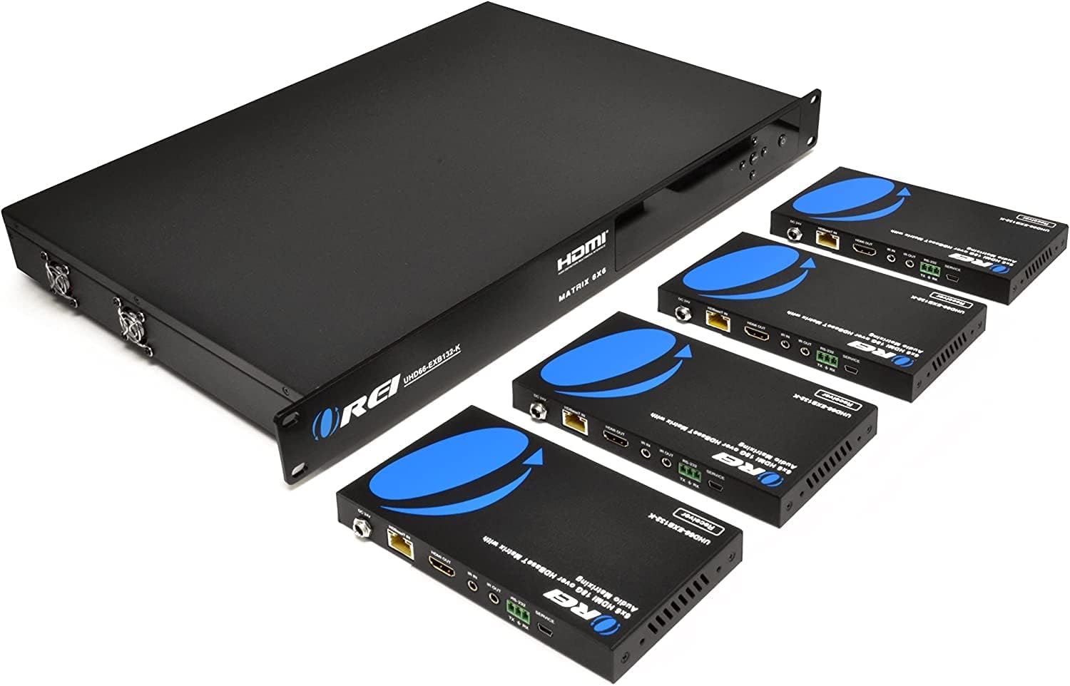 8x6 4K HDMI Matrix Switcher Extender by OREI - HDBaseT UltraHD 4K @ 60Hz 4:4:4 Over Single CAT5e/6/7 Cable with HDR, CEC & IR Control, RS-232 - Up to 300 Ft - 2 Loop Out 4 Receivers Audio Extractor