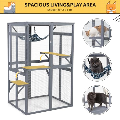 Catio Outdoor Cat Enclosure, Wooden Catio with Window Access for Patio, Indooe Kitty House (Black)