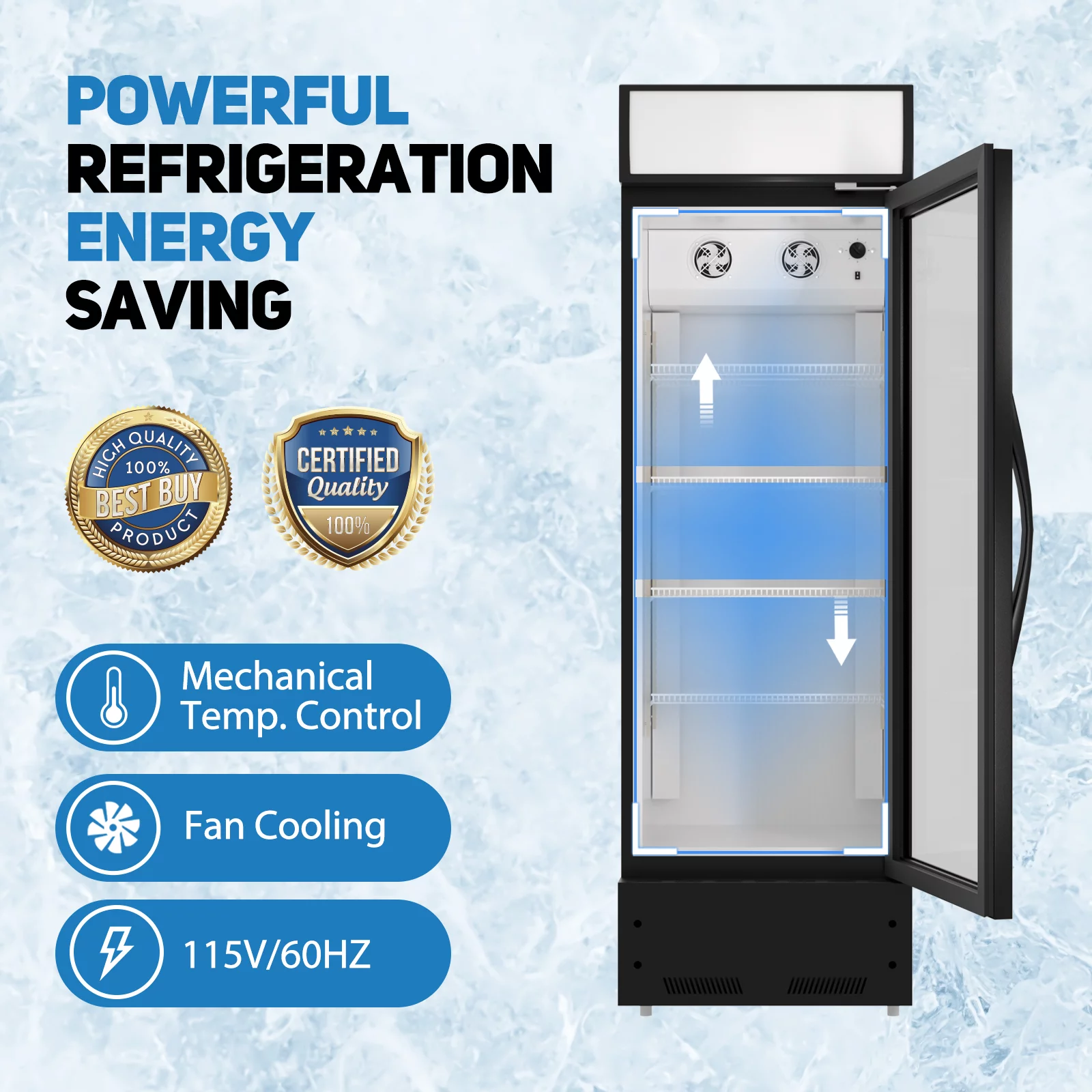 Chingoo 24" Commercial Drink Refrigerator with Glass Door, 16.5 Cu.ft Upright Beverage Refrigerator with Adjustable Shelves-Black