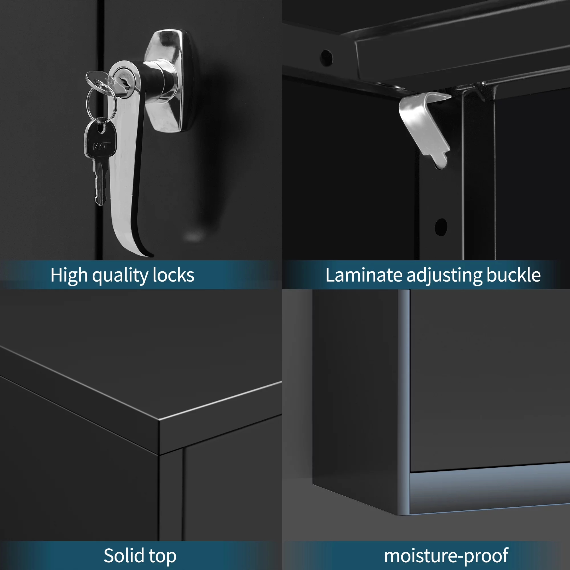 GangMei Industrial Metal Garage Storage Cabinet, Large Space Steel Utility Cabinets with 4 Adjustable Shelves & Locking Doors, Assembly Required（Black, 71 inches Tall ）