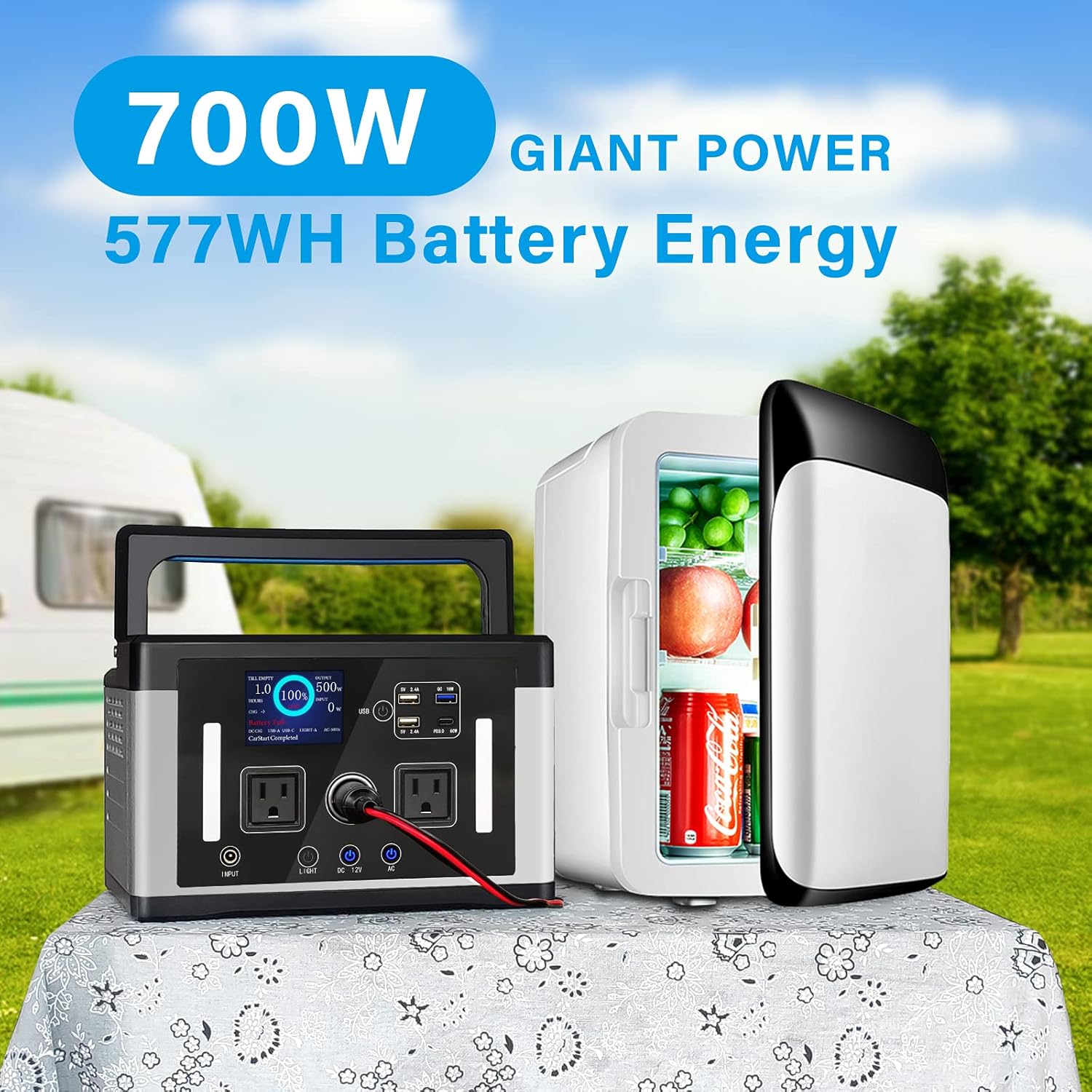 Luby 700W Portable Power Station, 577Wh 155900mAh Outdoor Solar Generator, Mobile Lithium Battery Pack with AC Outlet, PD 60W, LCD Display, LED Light, for Camping, Barbeque, Emergency, Black