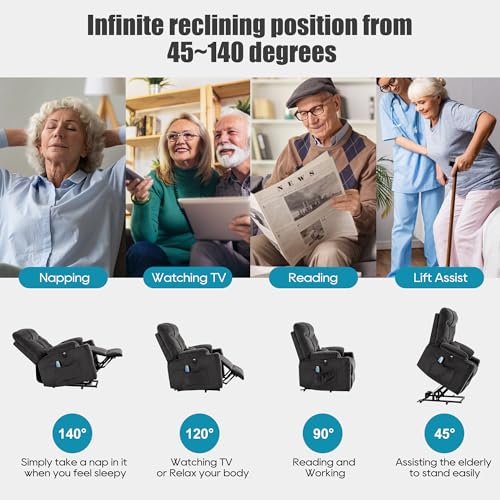 Power Lift Recliner Chair for Elderly,Lift Chair with Heat and Massage,Lift Chair Recliner with USB Port,Electric Lift Recliner Chair with Remote,2 Side Pockets, and Cup Holders
