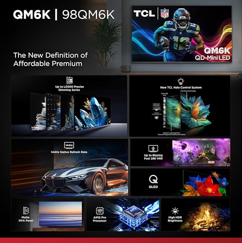 TCL 65-Inch Class QM6K Series QD-Mini LED 4K UHD Google Smart TV Best Value Mini-LED TV - QLED, 144hz, 288hz Gaming Rate, High Contrast Screen, Onkyo Audio, Dolby Atmos (65QM6K, 2025 Model)