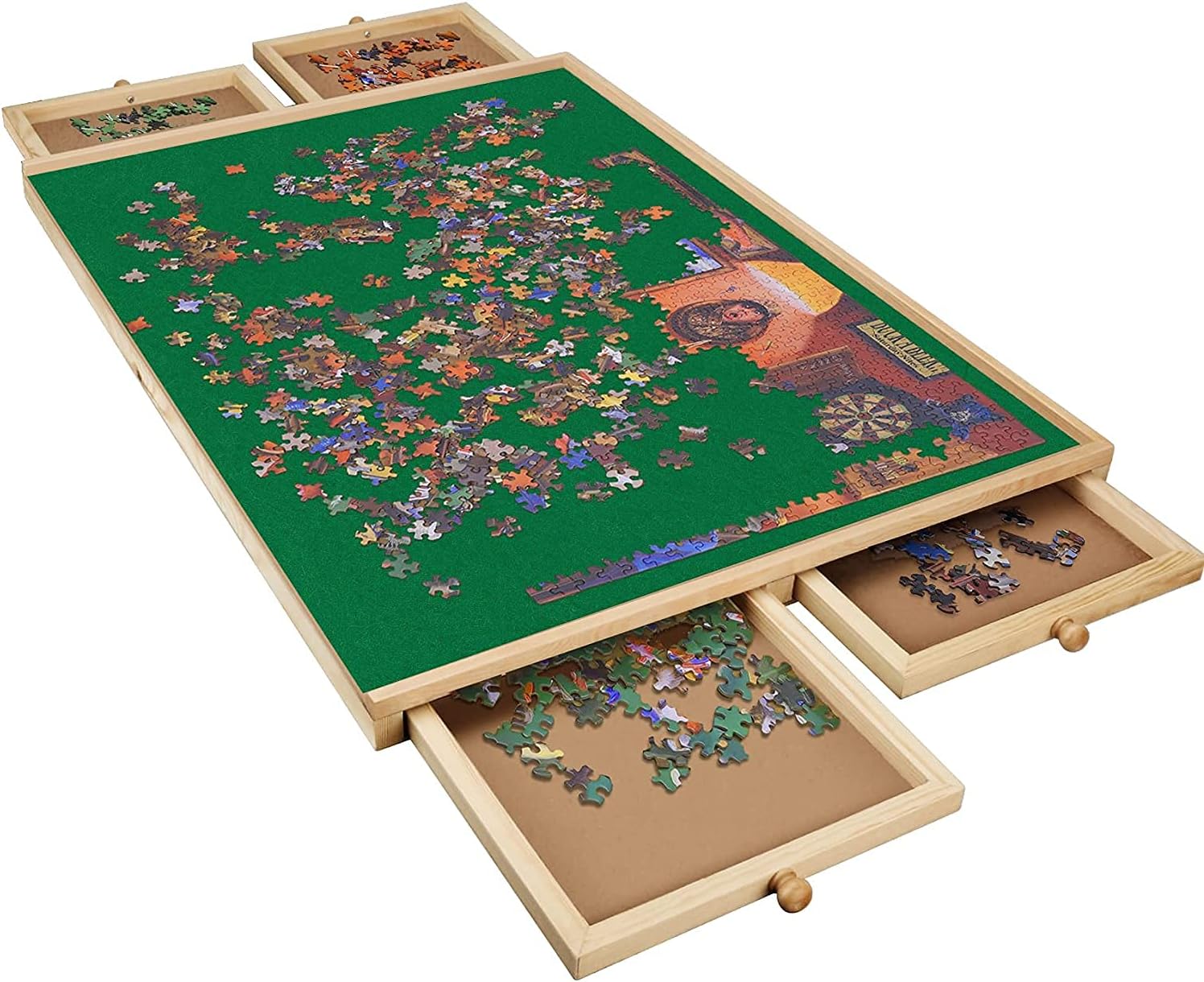 Lovinouse Upgraded 1000 Piece Wooden Puzzle Table with Holder, Jigsaw Puzzles Plateau Puzzle Board with Smooth Fiberboard Work Surface, 4 Sliding Drawers, Puzzle Storage for Teens Adults
