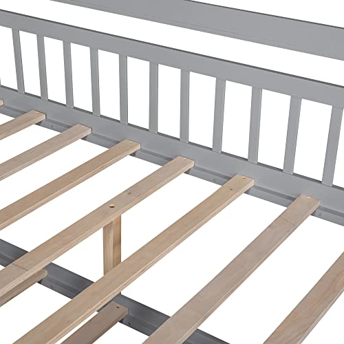 House Bed with Storage Shelf,Wooden Bed Frame with Full-length Guardrail for Bedroom, No Box Spring Needed (Pink, Full Size House Bed with 2 Drawers)