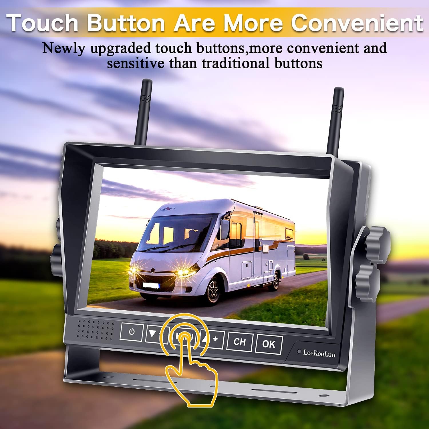 Wireless Trailer Camera HD 1080P 7 Inch DVR Monitor with Wireless 2 Rear View Cameras for RV/Truck/Bus/Camper/5th Wheel IP69 Waterproof Support 4 Cameras LeeKooLuu LK9