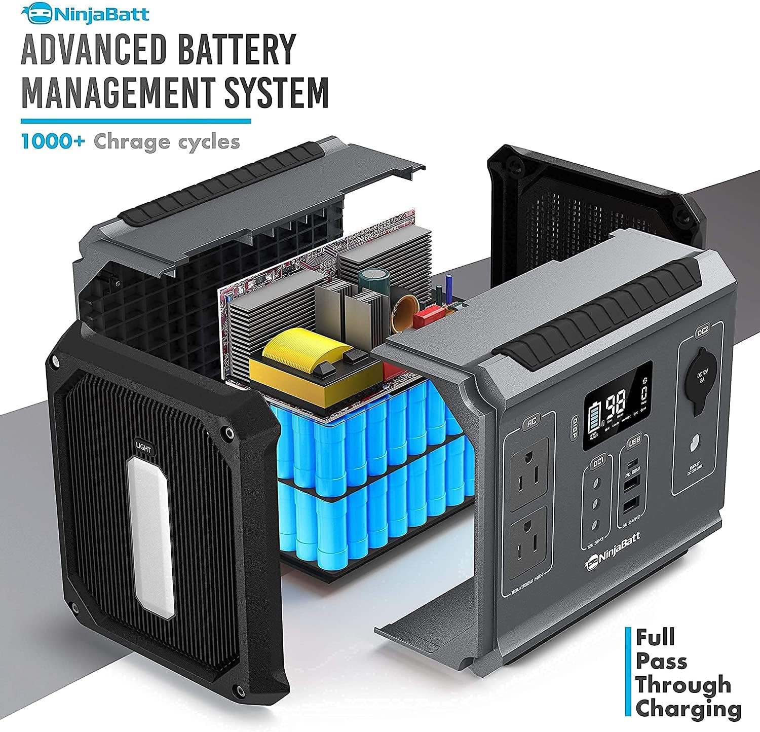 NinjaBatt Portable Power Station, 280Wh Backup Lithium Battery with 110V/300W Pure Sine Wave AC Outlets, QC3.0 & PD 60W - Silent Generator for Outdoor Camping RV Emergencies