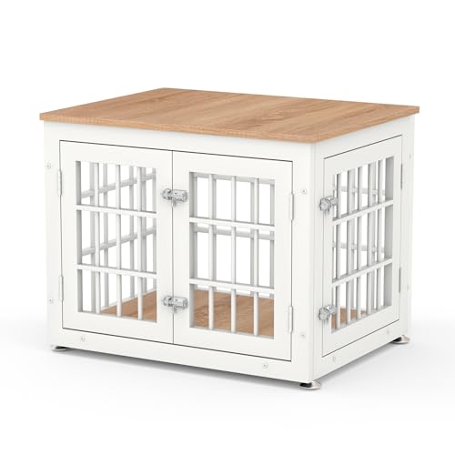 48 Inch Heavy Duty Dog Crate Furniture for Large Dogs, Decorative Pet House End Table, Extra Large Wooden Cage Kennel Furniture Indoor, Natural and White