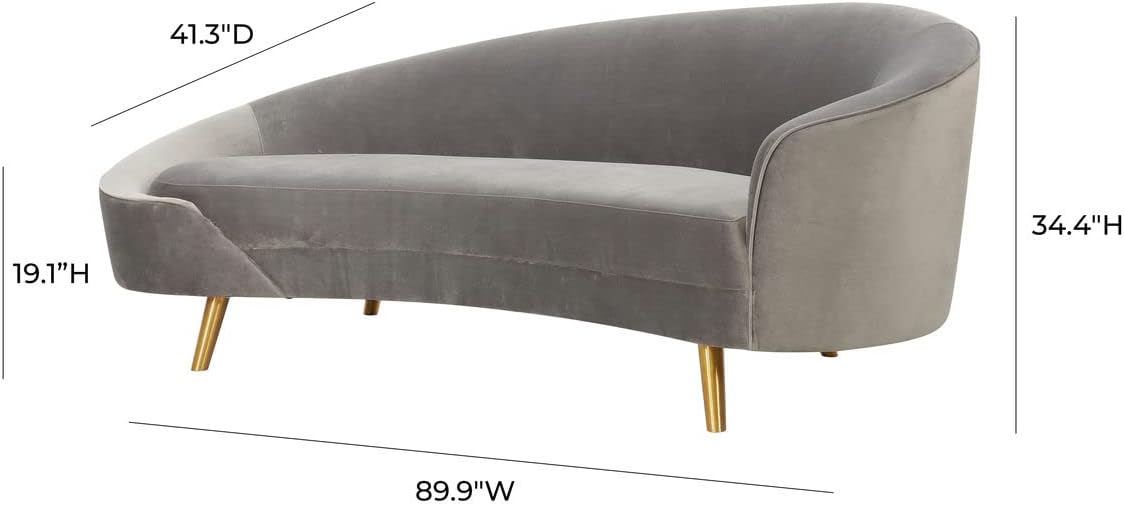 TOV Furniture Cleopatra 34.4" H Transitional Velvet Upholstered Sofa in Gray/Gold