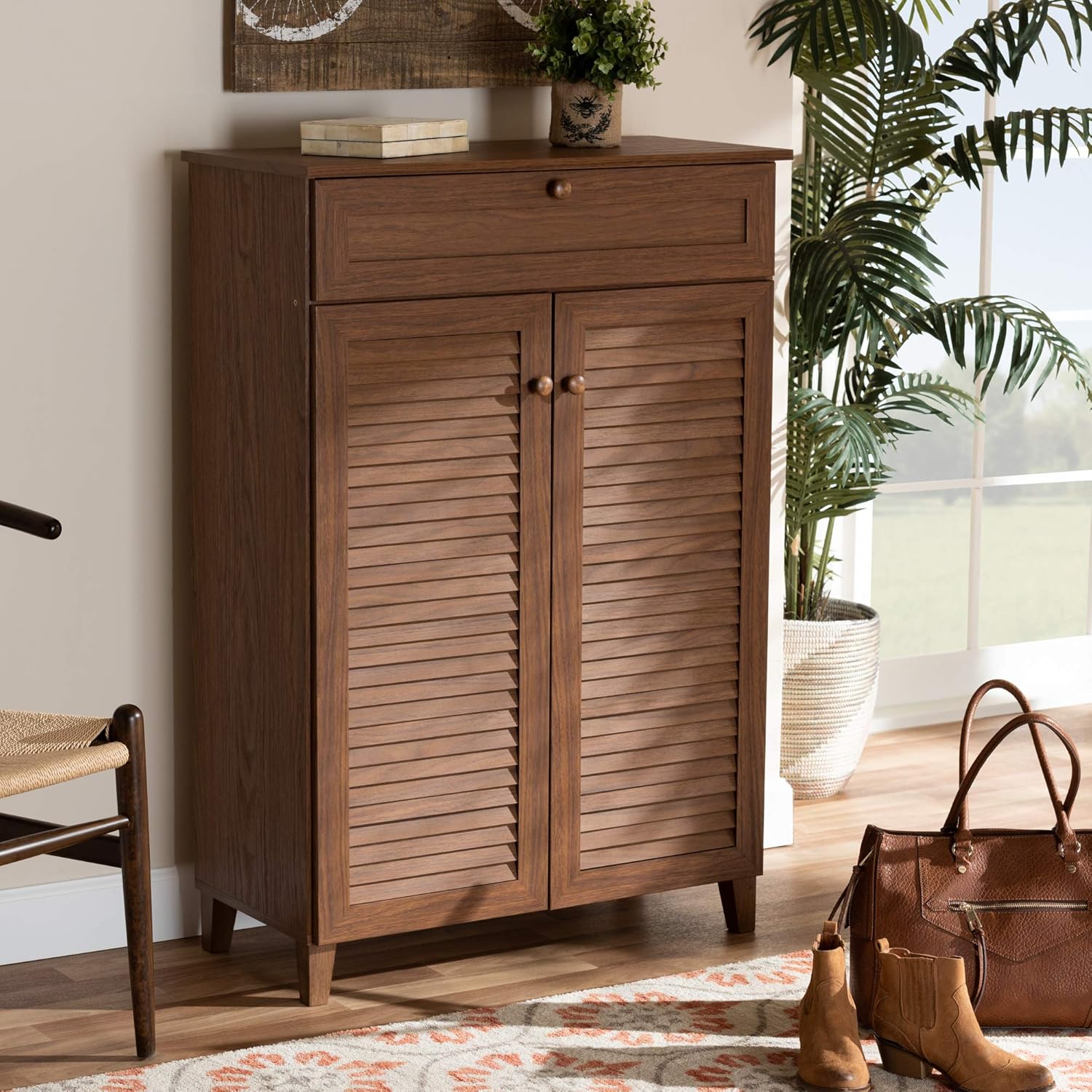 Baxton Studio Shoe Cabinets, One Size, Walnut