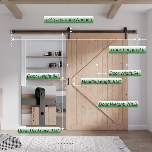 FREDBECK 48in x 80in Sliding Wood Barn Door with 8FT Barn Door Hardware Kit Included K Shape Solid Spruce Panel Sliding Door Double Surfaces Need to Assembly