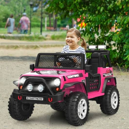 Costway 12V Kids Remote Control Electric Ride on Truck Car with Lights and Music -Pink