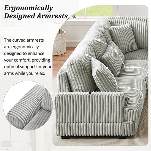 Oversized U-Shaped Sectional Sofa Couch Plush Corduroy Upholstered Modular Deep Seat Sofa&Couch Sectional W/Right Facing Chaise Lounge and 7 Toss Pillows for Home Apartment Living Room Furniture Sets