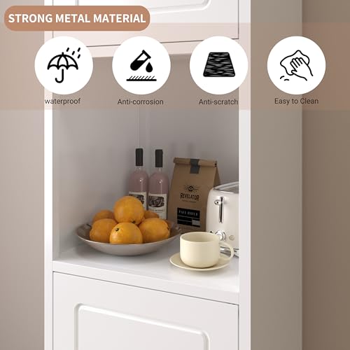 Kitchen Pantry Cabinet with Acrylic Glass Doors, 75" Metal Kitchen Hutch with Countertop, Adjustable Shelves, Freestanding Food Pantry Cabinet for Living, Dining Room, Black, Assembly Required