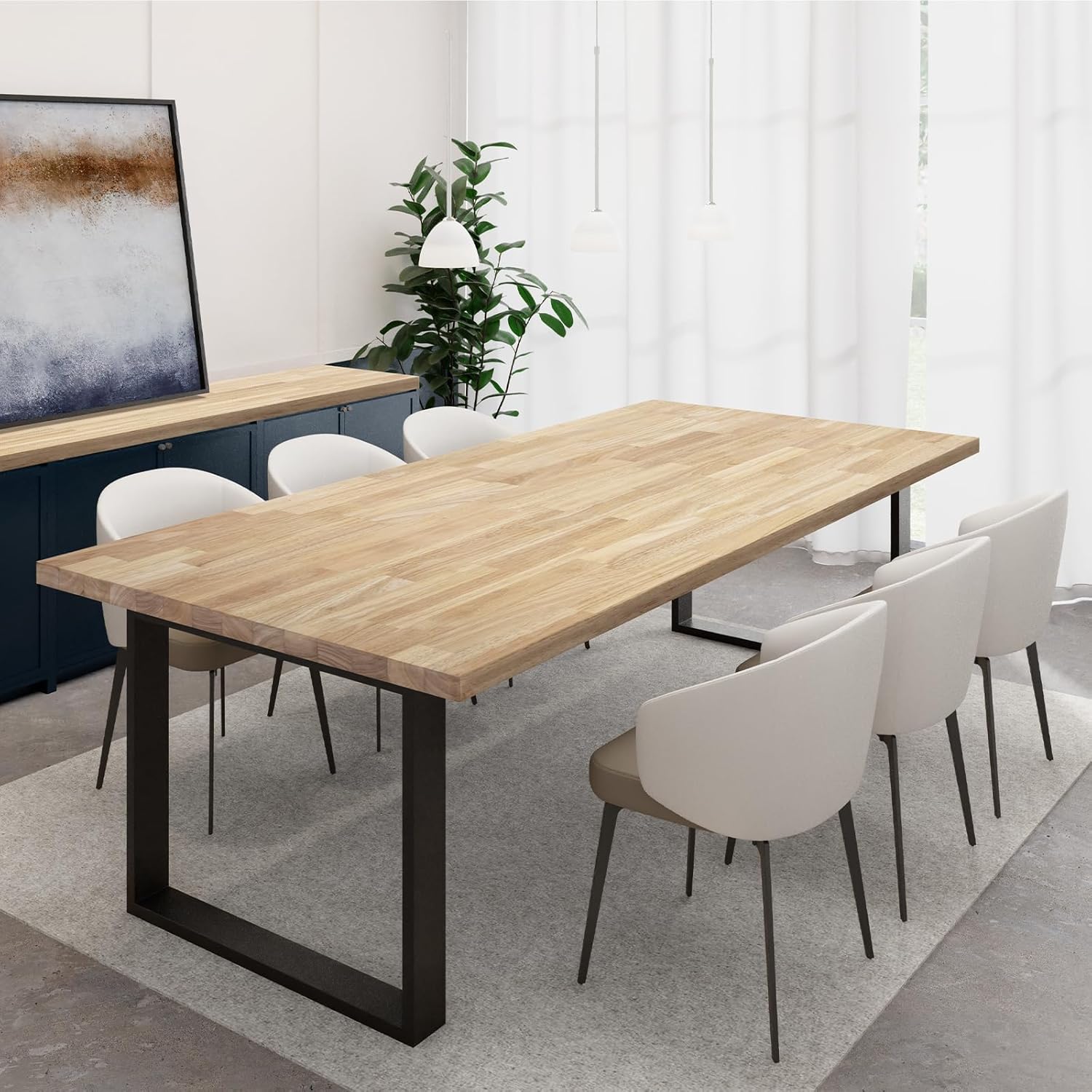 4ftx30 x1.5 Desktop Hevea Butcher Block Countertop, Unfinished Solid Wood Butcher Block Table Top for DIY Coffee Table/Workbench
