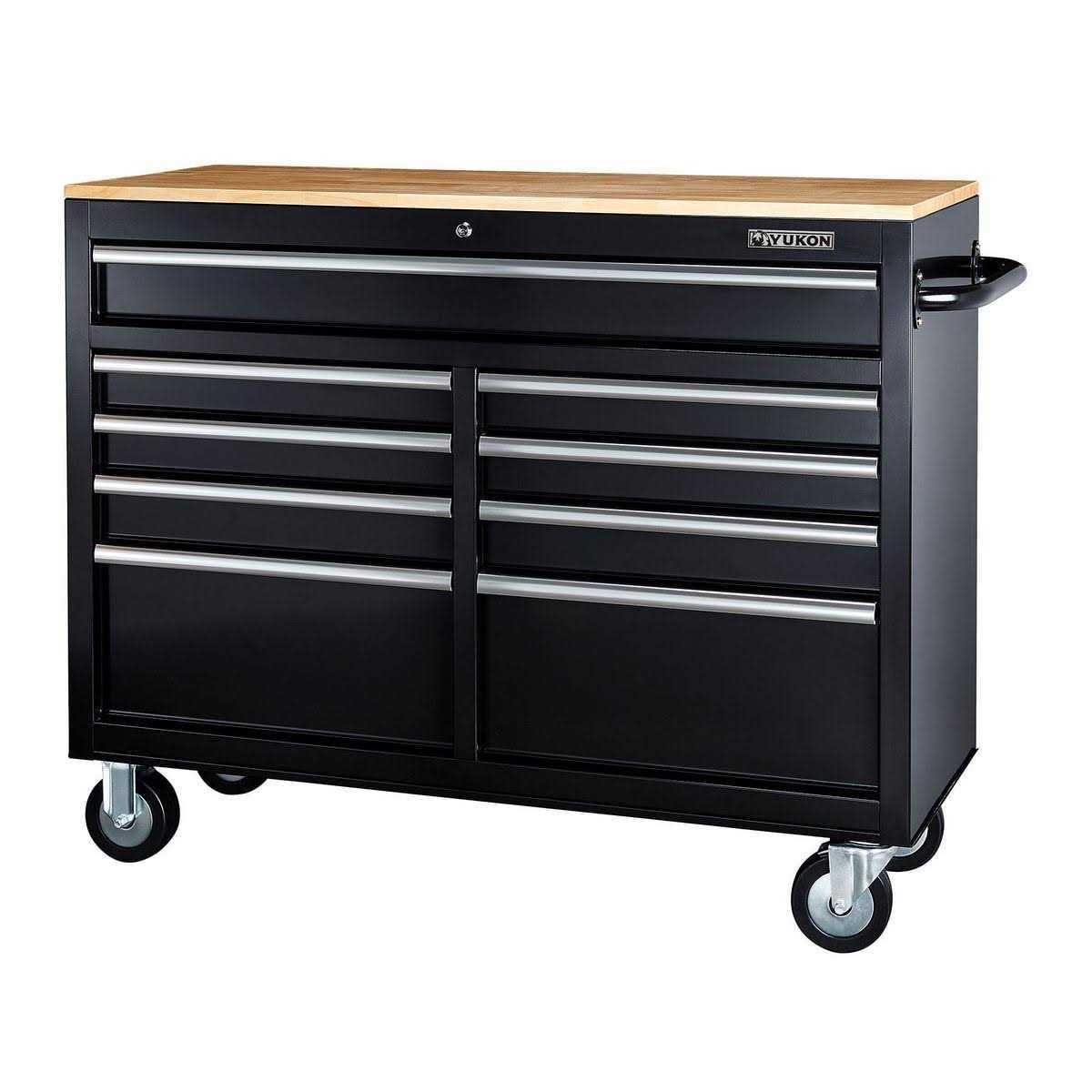 Yukon 46 in. 9-Drawer Mobile Storage Cabinet with Solid Wood Top
