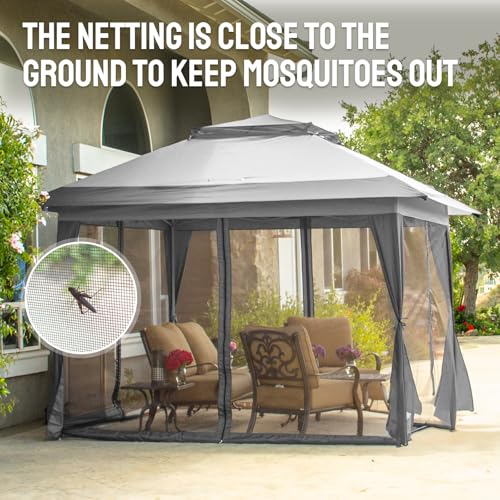 CROWN SHADES 13x13 Pop Up Gazebo, Canopy Tent, Gazebos on Clearance - Outdoor Gazebo for Backyard & Patio Furniture - Carpa Pop Up Tent with Wheeled STO-N-Go Cover Bag (Grey)
