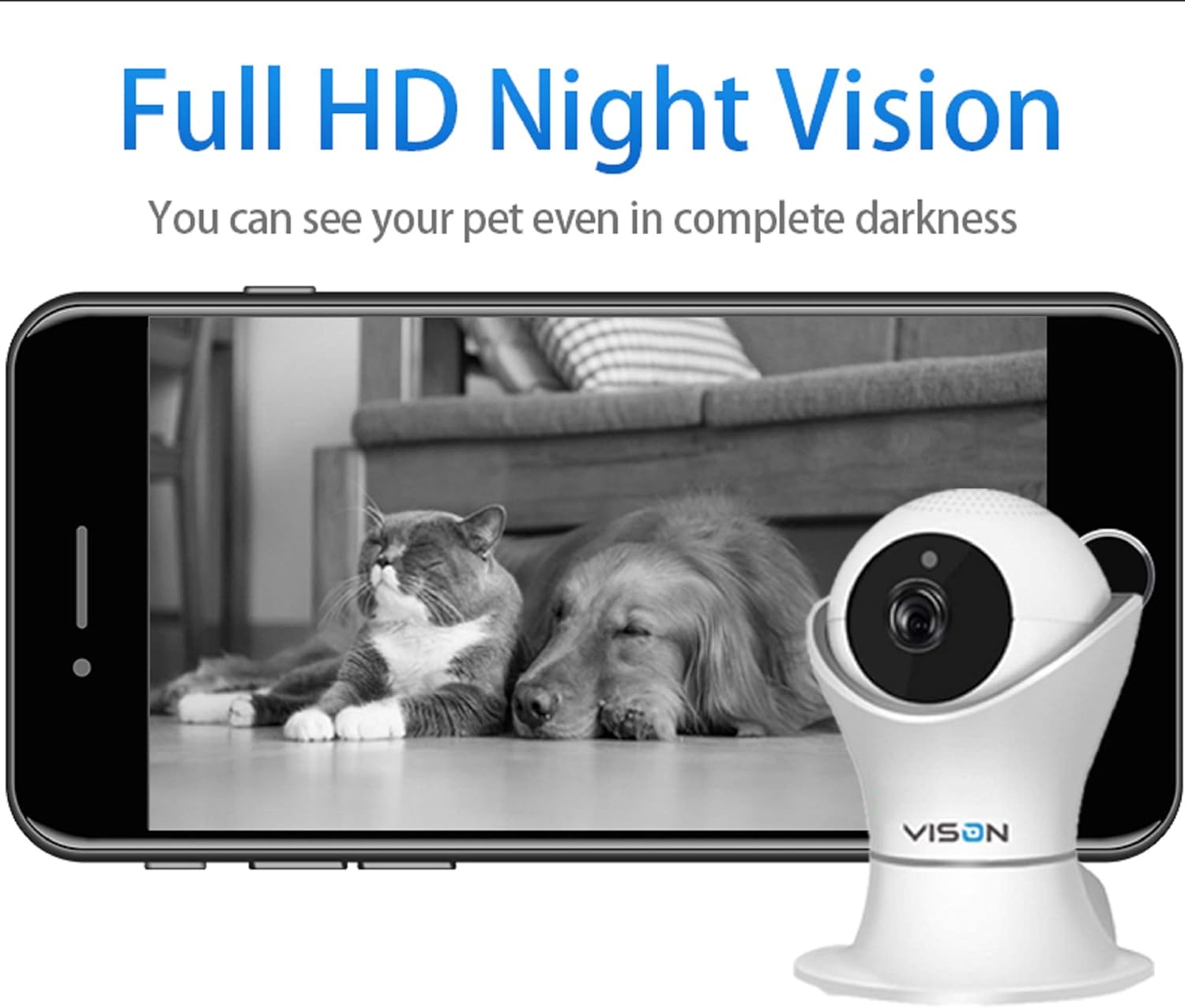 HD 1080p Pet Camera，Dog Camera 360° Pet Monitor Indoor Cat Camera with Night Vision and Two Way Audio
