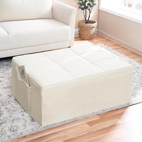 Sleeper Chair Bed, 4 In 1 Multi-Function Convertible Ottoman Bed, Breathable Linen Bed Chair, Convertible Sofa Bed with Adjustable Backrest, Modern Convertible Chair Bed Sleeper for Living Room, White