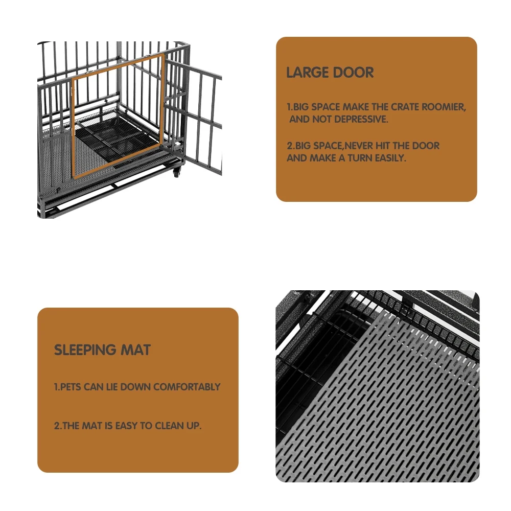 Luckyberry Heavy Duty Extra Large Indestructible Dog Crate Kennel Indoor with Lockable Wheels and Removable Tray 38 Inch