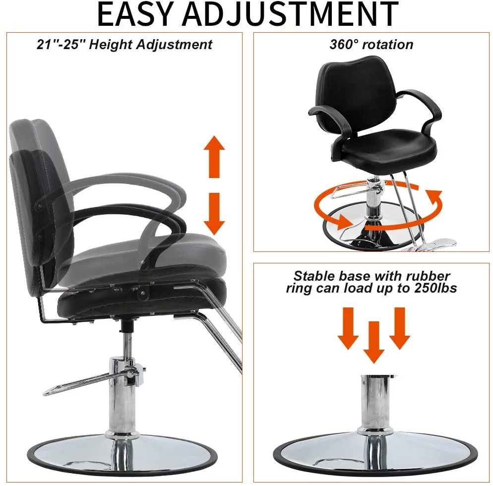 Dkeli Hair Styling Chair Barber Chair Salon Chairs for Hair Stylist Hydraulic Chair 360° Rolling Swivel Styling Chair with Footrest for Hair Stylist, Black