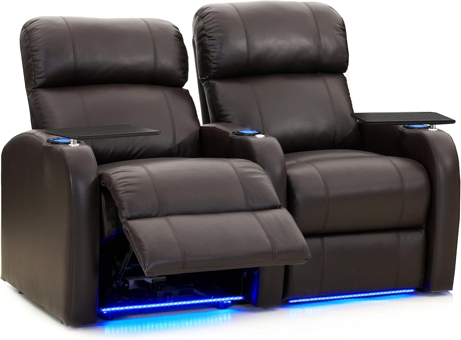 Octane Seating Diesel XS950 Theater Chairs for Home Brown Top-Grain Leather - Power Recline - Accessory Dock - Space Saver - Memory Foam - Straight Row of 2 Seats