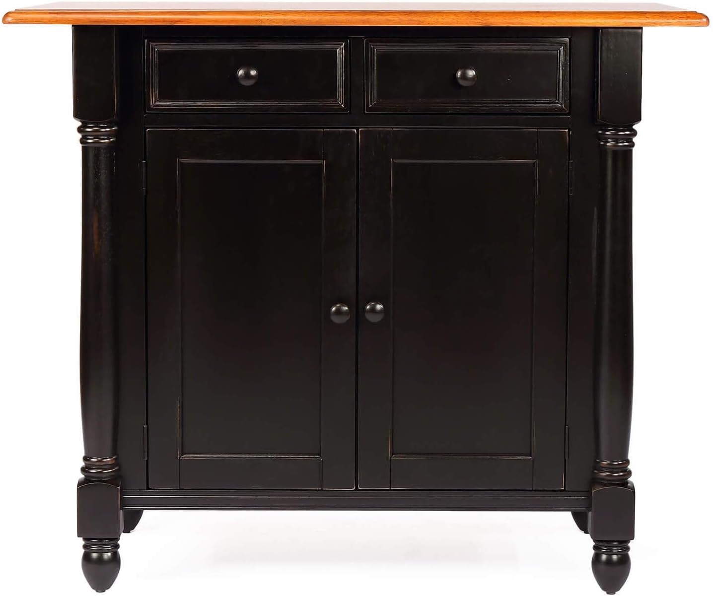 Antique Black Expandable Kitchen Island with Cherry Drop Leaf Top, Drawers and Cabinet