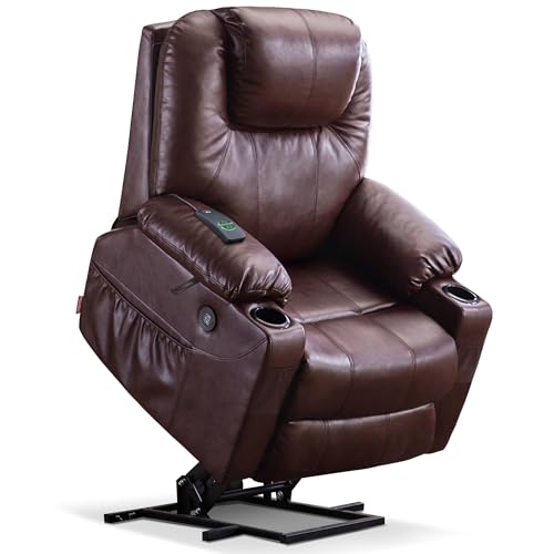 MCombo Power Lift Recliner Chair for Elderly, Lift Chair with Heat and Massage, FSC Certified, USB Ports, Cup Holders, Faux Leather 7040 (Black, Medium)