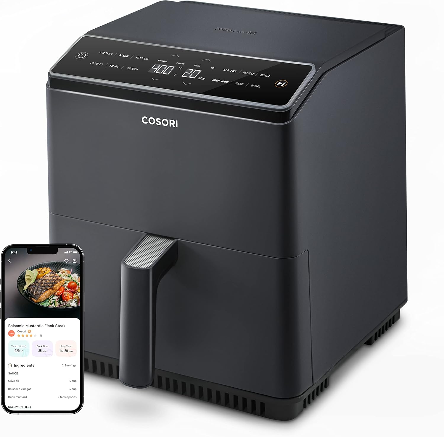 COSORI Air Fryer 6.8Qt, Dual Blaze with 360 ThermoIQ Tech - Using Upper and Lower Heating Elements for Precise Temperature Control and Even Cooking Results, No More Shaking & Preheating, Time-Saving
