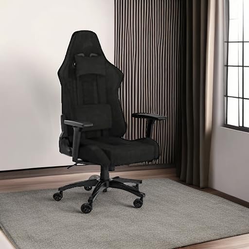 Corsair TC100 Relaxed Gaming Chair - Fabric - Racing-Inspired Design - Lumbar Pillow - Detachable Memory Foam Neck Pillow - Adjustable Seat Height - Adjustable Armrests - Gray and Black