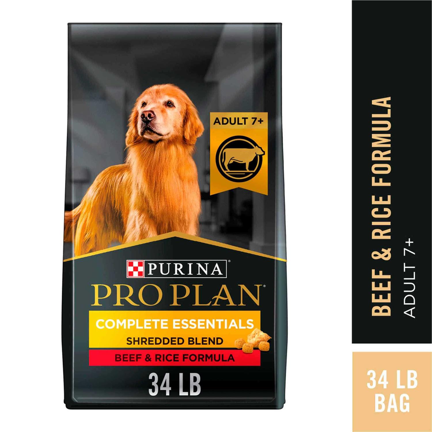 Purina Pro Plan Senior Adult 7+ Complete Essentials Shredded Blend Beef &amp; Rice Formula High Protein Dog Food - Pet Supplies online store