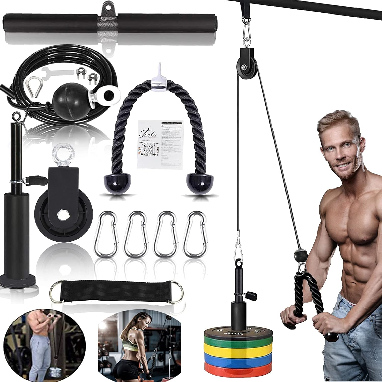 Weight Cable Pulley System Professional Home Gym Equipment Upgraded Fitness LATfor Triceps Pull Down, Biceps Curl, Back, Forearm, Shoulder