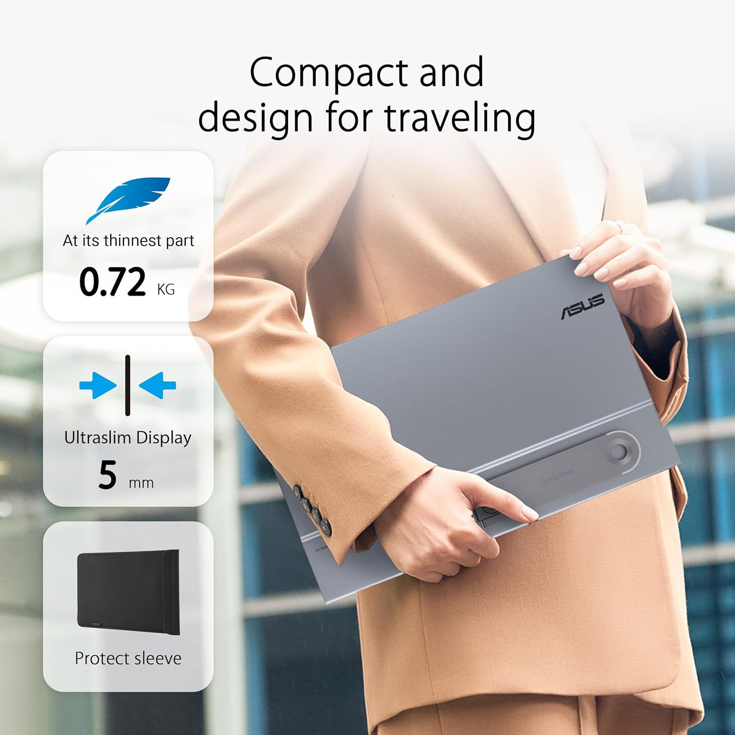 ASUS ZenScreen 16” OLED USB-C portable monitor (MQ16AHE) – Full HD, 100% DCI-P3, 1ms, HDR-10, Mini HDMI, Eye Care, Proximity Sensor, 360° kickstand, Compatible with Laptops, Smartphones, 3 yr warranty