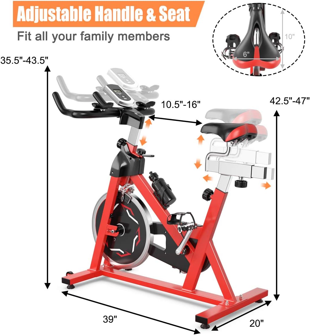 GYMAX Indoor Exercise Bike, 30 LBS Flywheel Adjustable Stationary Cycling Bike with LCD Monitor & Water Kettle, Belt Drive Cardio Training Bike for Home Gym