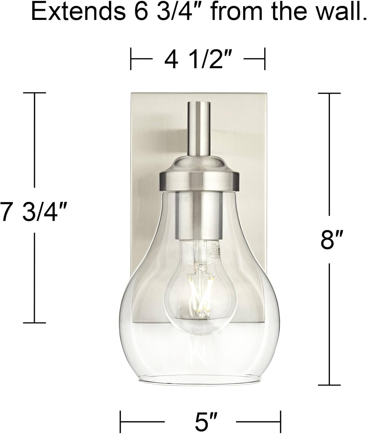 Possini Euro Design Danvers Modern Wall Light Sconces Set of 2 Brushed Nickel Hardwire 5" Fixture Clear Globe Glass for Bedroom Bathroom Mirror Vanity House Living Room Home Hallway Dining Kitchen