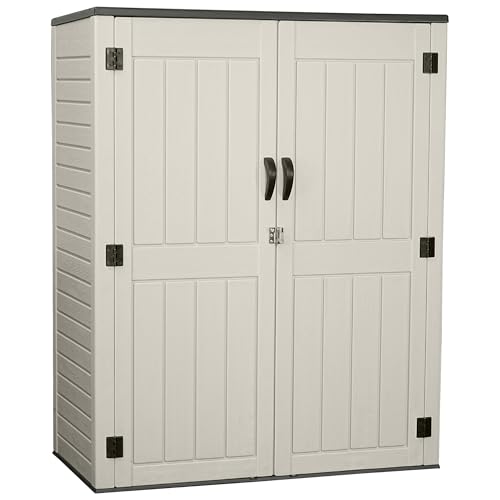 Vertical Resin Storage Shed, 60 Cuft Garden Tool Sheds & Outdoor Storage, Plastic Outdoor Storage Cabinet Waterproof, 4.5 x 2.3 ft Backyard Outside Lawn Mower Storage Shed, White