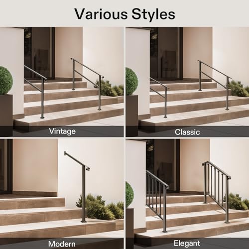 VIVOSUN Outdoor Handrail, 6 Step Stair Handrail, 83" x 36" Fits 1 to 6 Steps, Wrought Mattle Iron Handrail for Concrete Steps, Porch Steps, One-step Assembly, Black