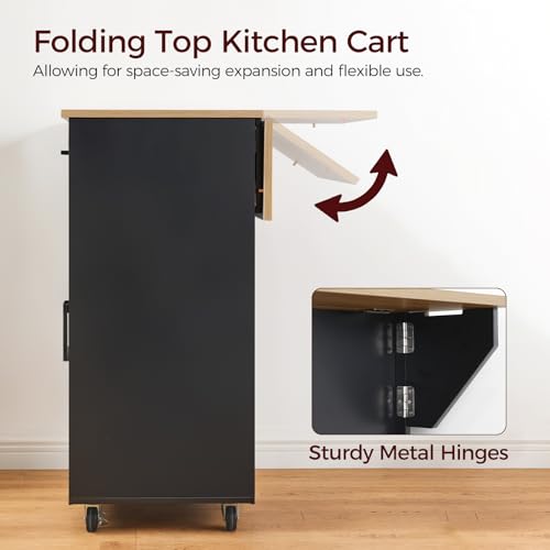 Kitchen Island on Wheels with Drop Leaf, Folding Countertop Kitchen Island Cart, Kitchen Island Table with Towel Rack, Drawer, for Kitchen, Dining Room, White and Natural KINW12501
