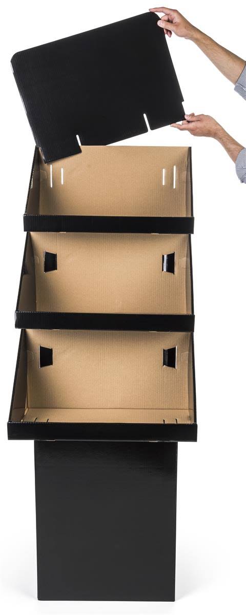 Black Cardboard Display w/ 3 Tiers u0026 Removeable Header