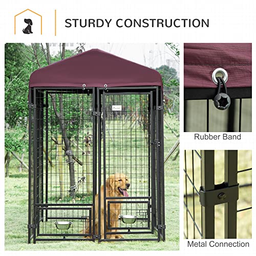 PawHut 4.6' x 4.6' x 5' Dog Kennel Outside, Welded Wire Outdoor Dog Kennel Run with Waterproof & UV Resistant Cover, for S&M Breeds, Chickens, Ducks, Black