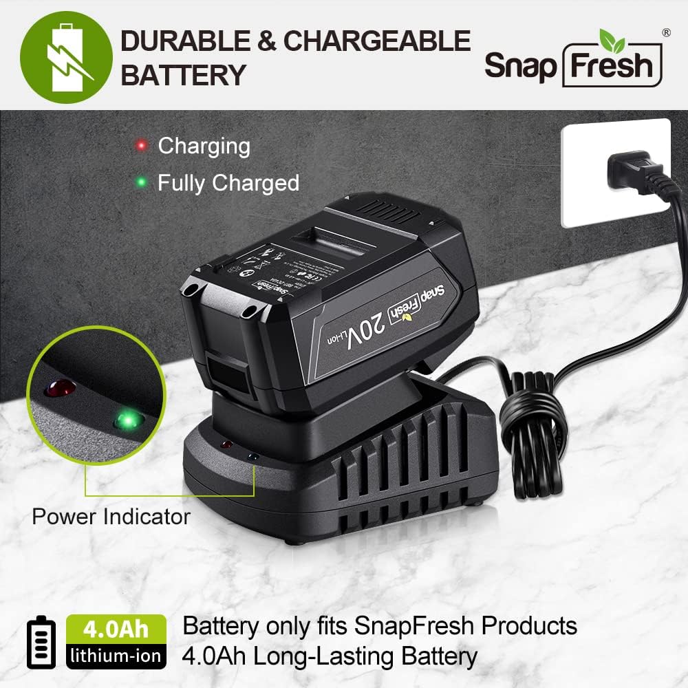 SnapFresh 20V MAX Leaf Blower - 420 CFM Cordless Leaf Blower with 4.0Ah Battery & Charger, Electric Leaf Blowers for Lawn Care, Battery Powered Leaf Blower for Snow Blowing