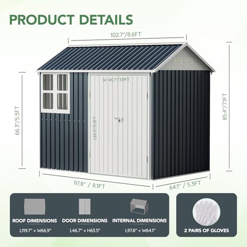 10X12X7.5 FT Outdoor Steel Storage Shed with Lockable Doors, 2 Windows, Transparent Roof Panels (Wood Panels & Frame Floor Not Included), Ideal for Patio Storage,Garbage Can, Chicken Coop，Brown